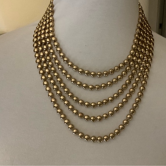Gold Toned Five Row Layered Beaded Fashion Necklace - Picture 2 of 14